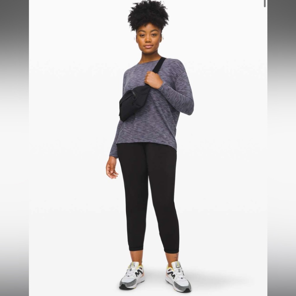 Lululemon Back In Action Long Sleeve Space Dye Black Dark Shadow